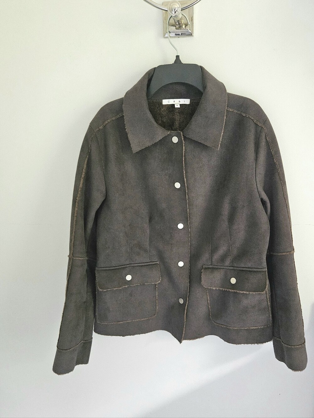 Cabi Faux Suede Chocolate Brown Fleece Lined Jacket 335